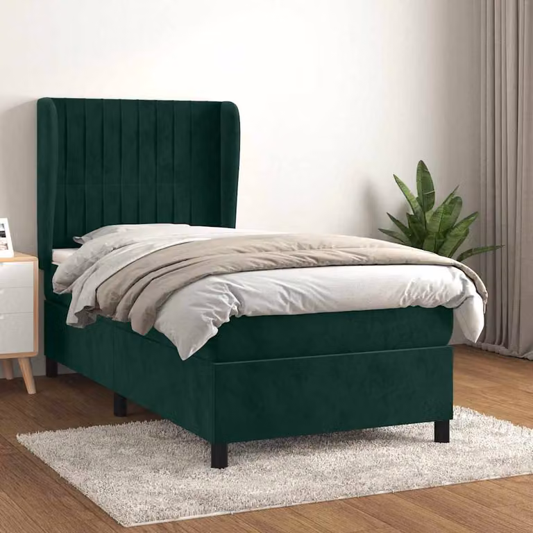 Letto Ibrido vidaXL con Giroletto a Molle e Materasso in Velluto Verde, L/P: 90 x 190 cm