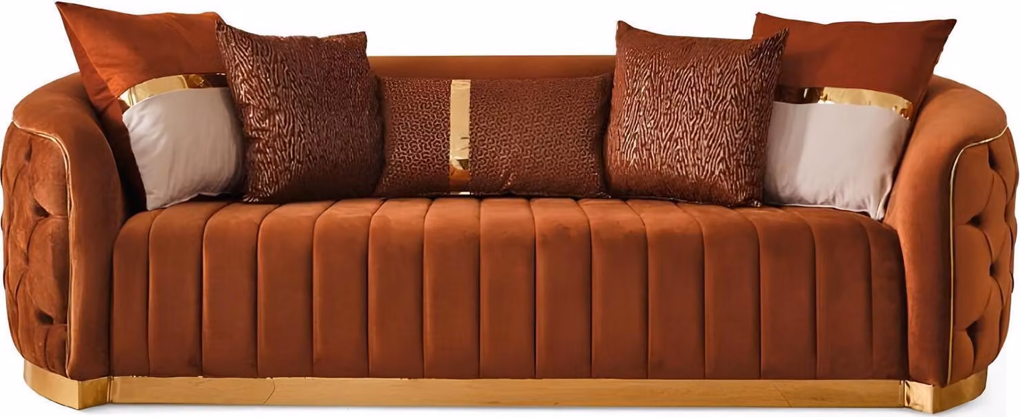 Orange Textil Dreisitzer Moderne Designer Luxus Couch Sofa Samt Chesterfield