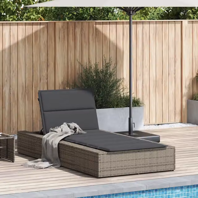 Lettino Prendisole | Sdraio da giardino | Lettino da sole con Cuscino Galleggiante Grigio Polyrattan