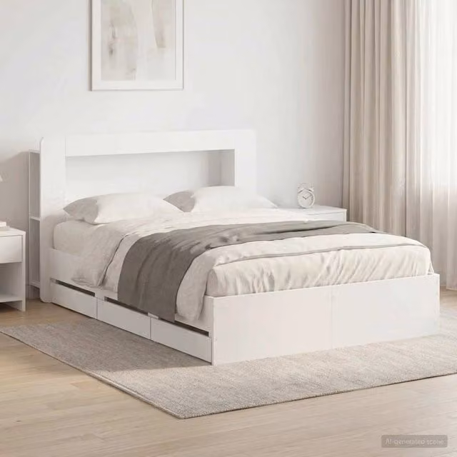 Struttura del letto con stoccaggio e testata Bianco 3434057