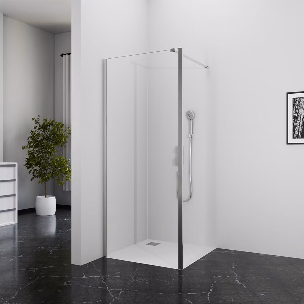 Schermo doccia 80cm MARWELL Schermo laterale per cabina doccia cromo BRIGHT Schermo laterale - 80x195cm - installabile a testa in giù - con barra di stabilizzazione - profili in alluminio di alta qualità