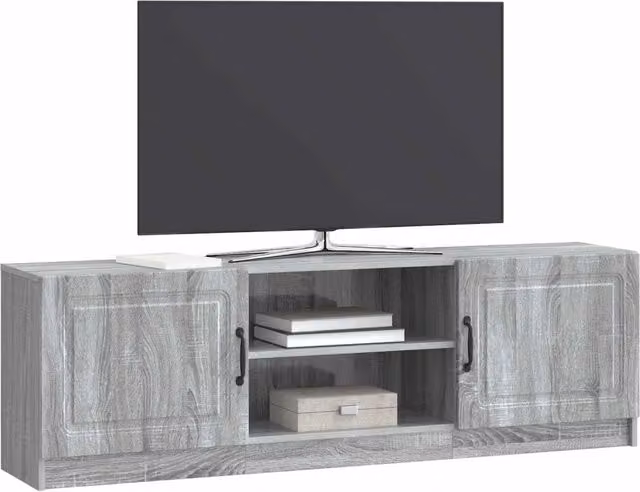 Mobile TV moderno in legno MDF grigio con scomparti multimediali L: 150 cm, P: 31 cm, H: 47 cm – 1