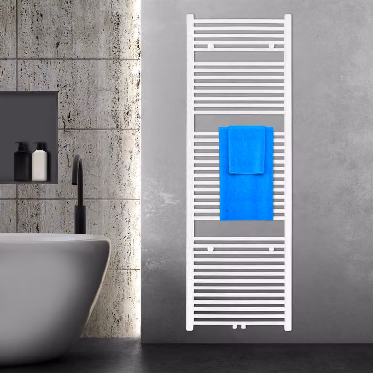 VILSTEIN radiatore da bagno, radiatore da bagno, radiatore per asciugamani attacco laterale e attacco centrale, radiatore a pannello, radiatore da bagno piatto, radiatore da bagno portasciugamani, bianco, 953W, 180x60 cm