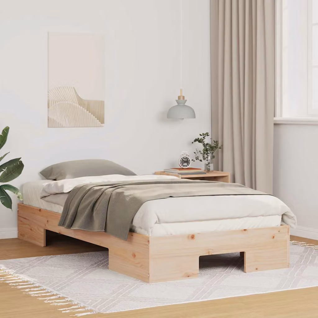 Struttura del letto moderna in legno di pino vidaXL, colore marrone, L 80 x P 190 cm