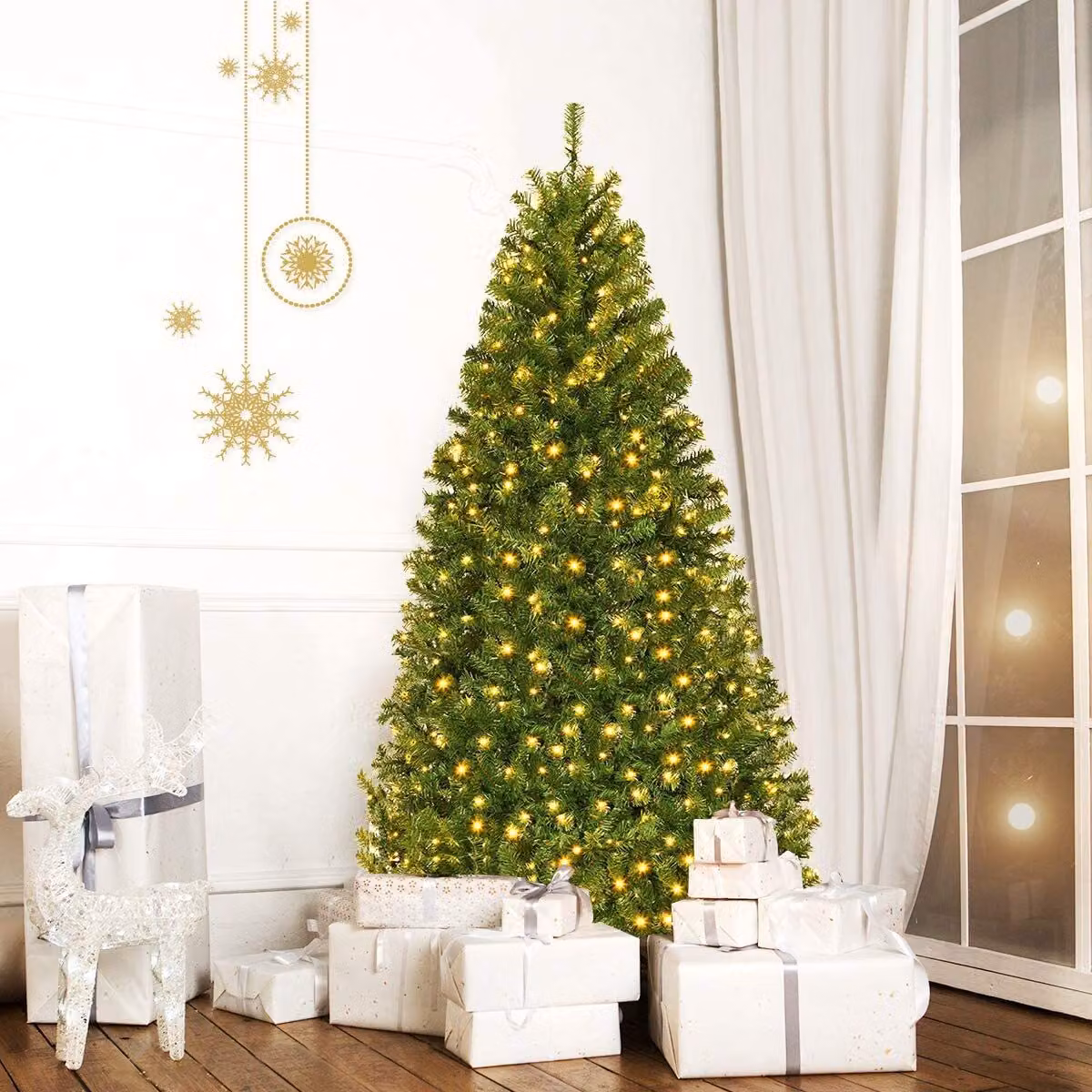 COSTWAY Albero di Natale artificiale a LED da 180 cm con 1000 punte in PVC, 350 LED, 11 modalità di illuminazione, 5 cambi di colore e supporto in metallo Albero di Natale verde