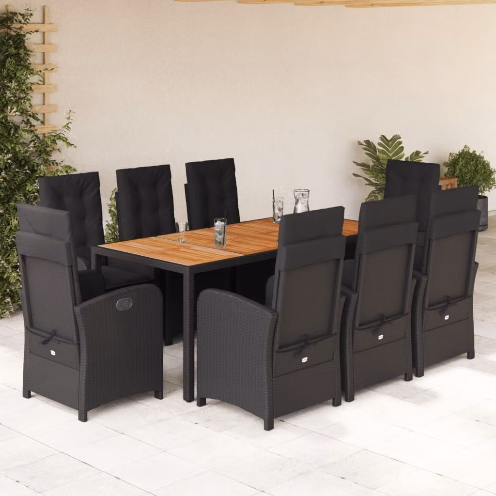 Maison Exclusive - Set da Pranzo da Giardino 9 pz con Cuscini Nero in Polyrattan