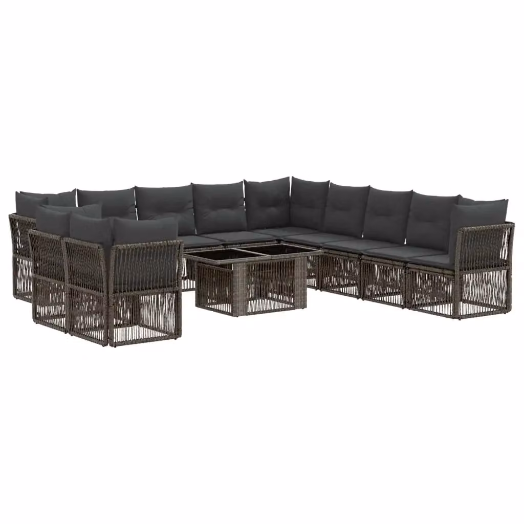 Set Divano da Giardino a Forma di U vidaXL in Polyrattan Grigio con Cuscini e Tavolino – 2