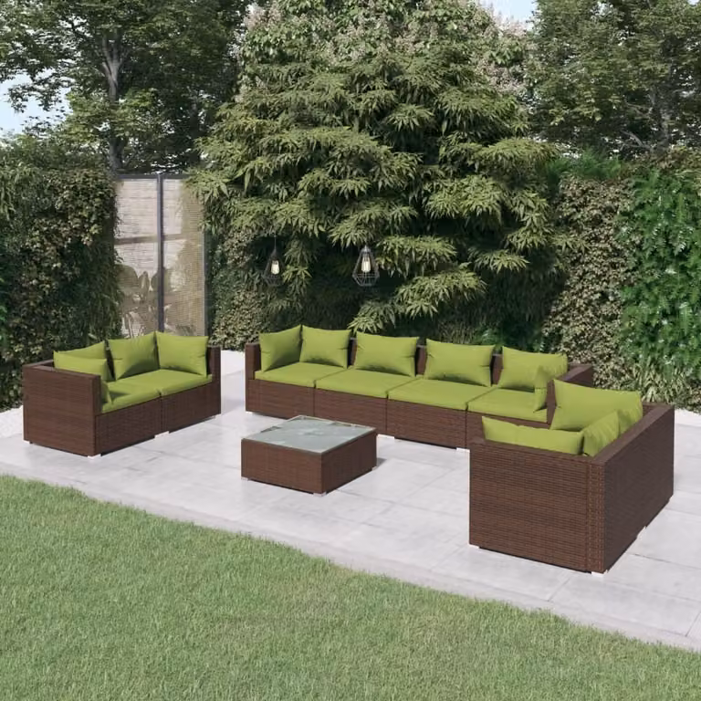 Maison Exclusive - Set da giardino da 9 pezzi con cuscini in polyrattan marrone