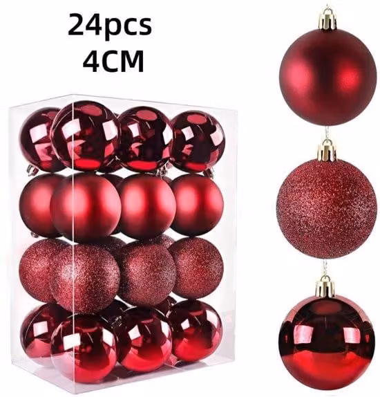 Palline natalizie - plastica rossa - formato piccolo, per decorare l'albero di Natale (4 cm)