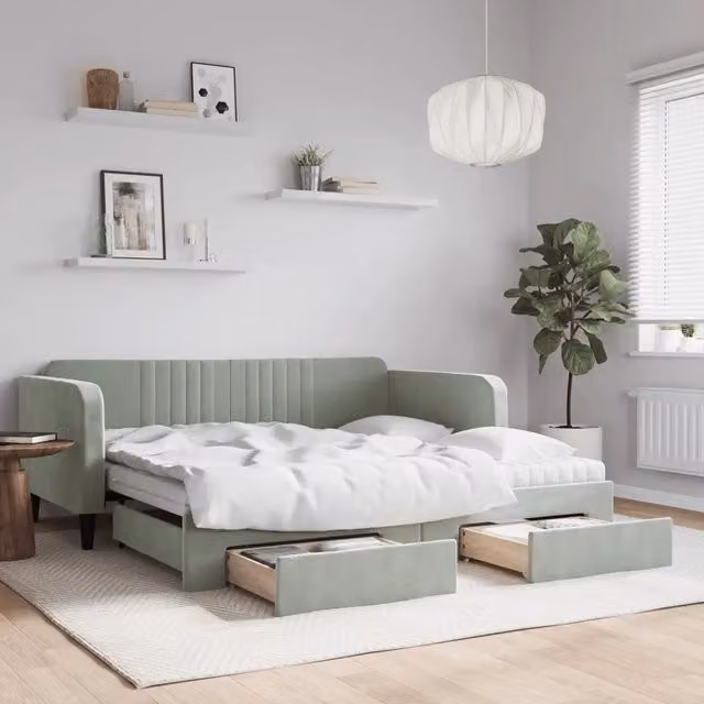 Divano Letto Moderno vidaXL Grigio con Struttura Imbottita in Legno e Metallo