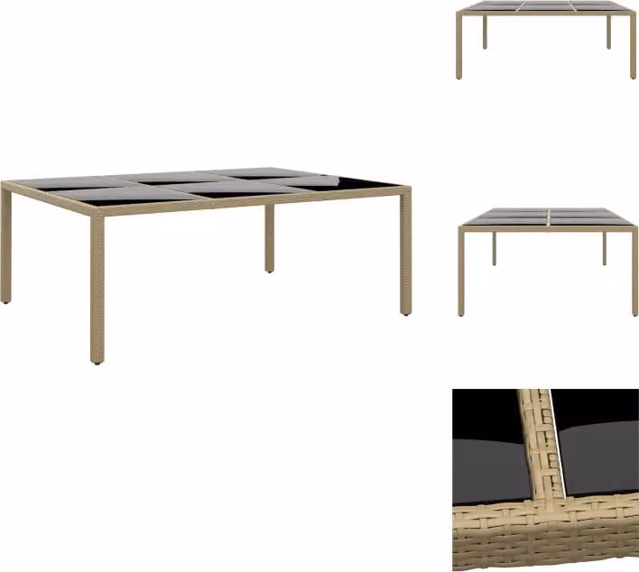 vidaXL Tavolo da giardino 200x150x75 cm in vetro temperato e poly rattan Beige - Tavoli da giardino