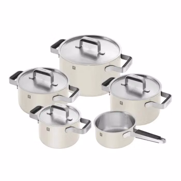 Batteria pentole Zwilling - Set di 5 pezzi di pentole e padelle Pure avorio in acciaio inox per induzione