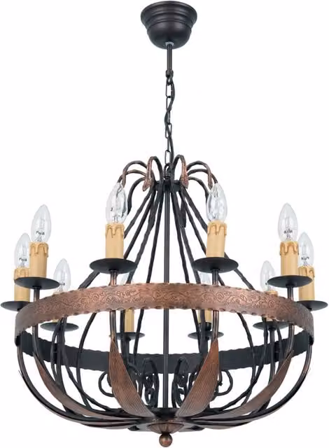 Lampadario rustico Loara 10 luci E14 15W rame Luminex