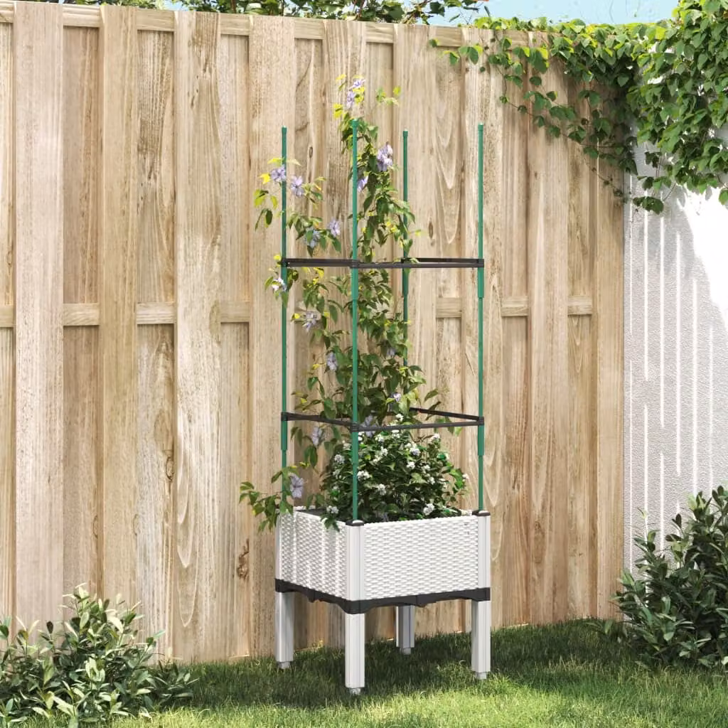 Fioriera da giardino con traliccio vidaXL bianca in plastica L/P/H: 40 x 40 x 142,5 cm