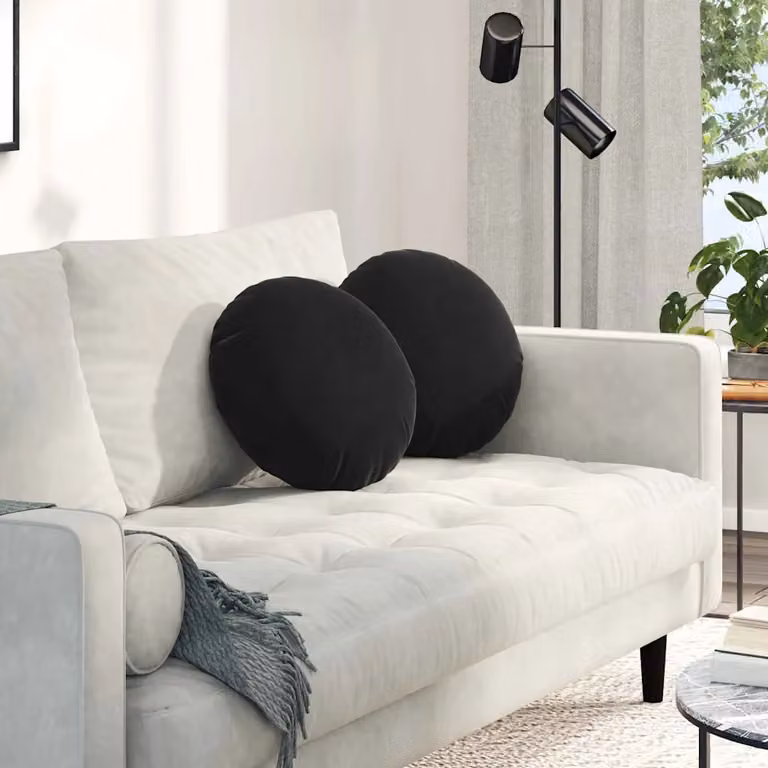 Set di 2 cuscini per seduta rotondi vidaXL in velluto nero Ø 40 cm, H 13 cm