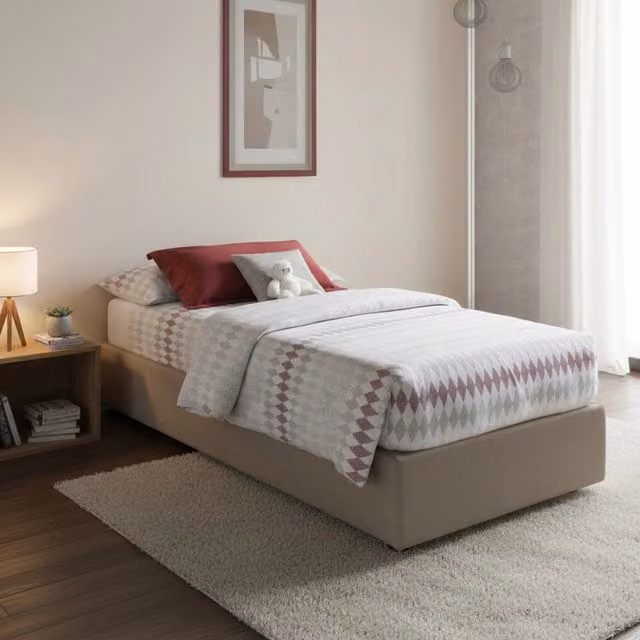 Letto singolo contenitore Alarita Talamo Italia con rivestimento in ecopelle, colore beige, adatto per materasso 80x190 cm