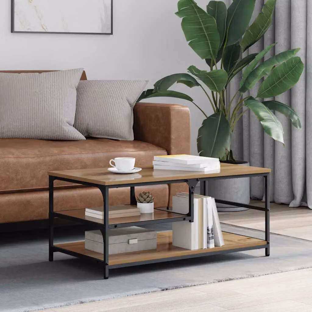 vidaXL Tavolino da salotto rettangolare in stile industriale color rovere e marrone L: 90 cm, P: 49 cm, H: 40 cm