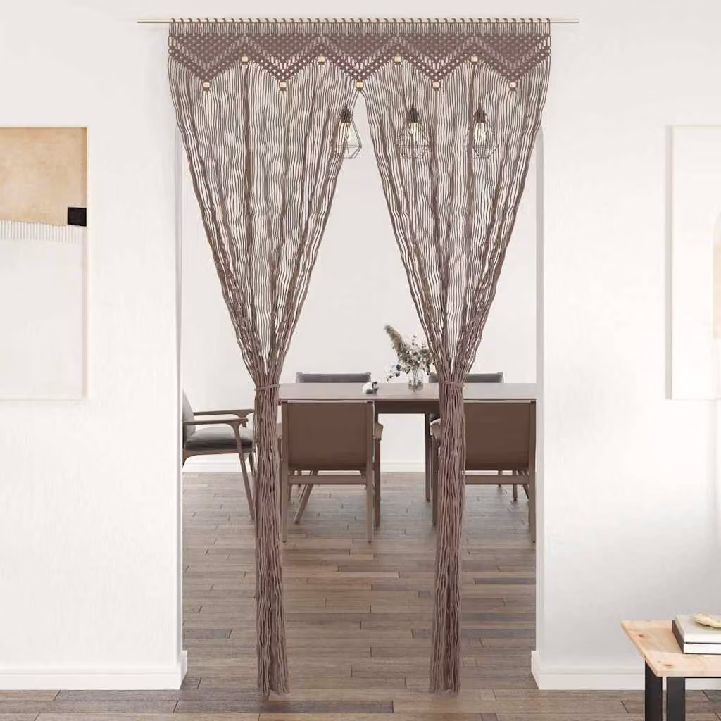 Tenda Macramè vidaXL in Cotone e Poliestere, Stile Boho, Grigio/Beige, L: 140 cm x H: 240 cm