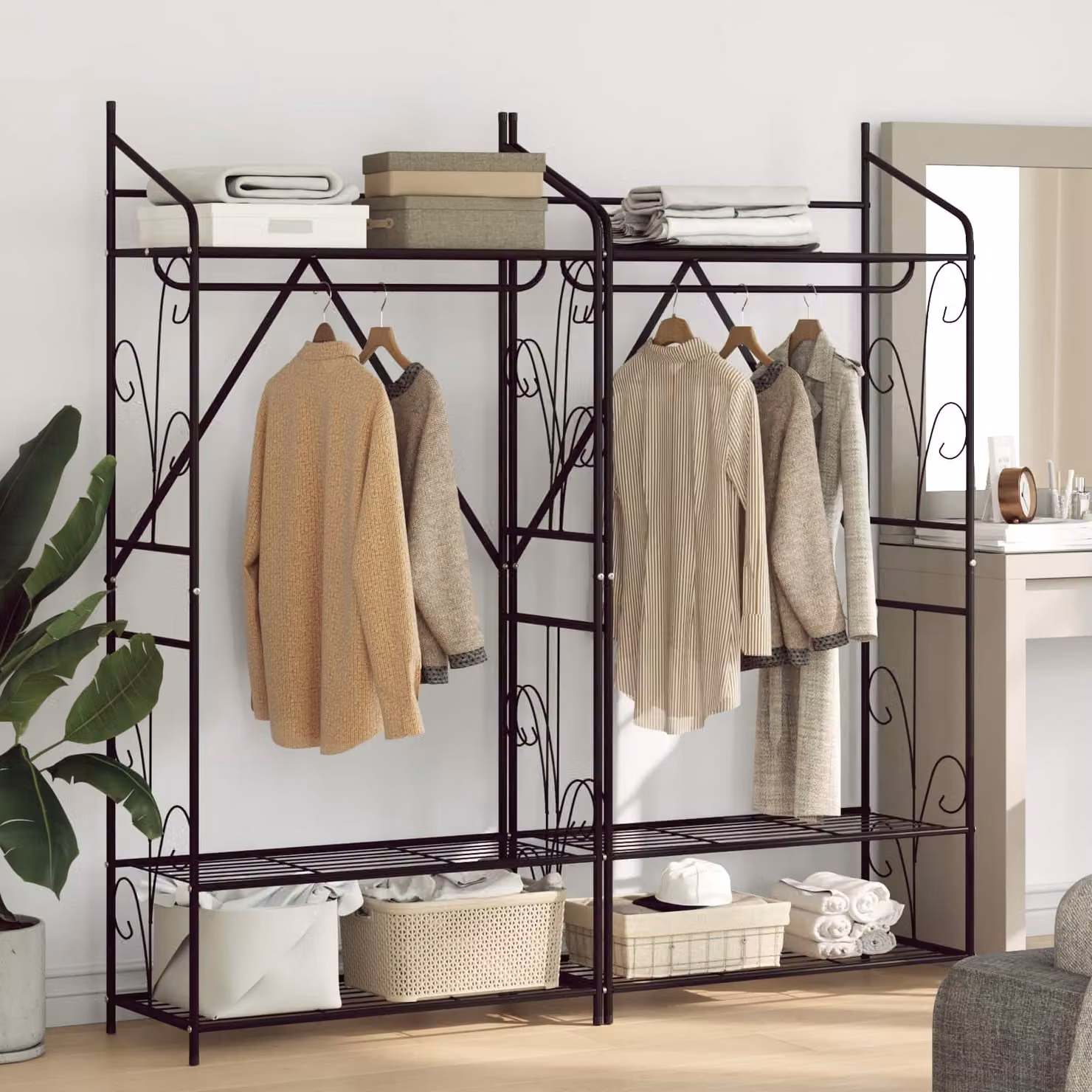 Set di 2 armadi aperti vidaXL in stile industrial in metallo nero con ripiani e appendiabiti, L/P/H: 78 x 36 x 158 cm