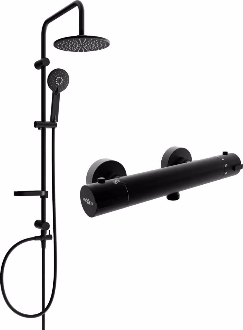 Mexen Carl set doccia esterno con soffione e miscelatore termostatico Kai, nero - 77100240-70