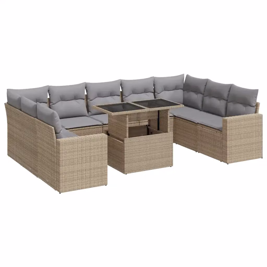 Set Divano da Giardino 10 Pezzi vidaXL in Polyrattan con Cuscini Beige e Grigio e Tavolino da Esterno – 2