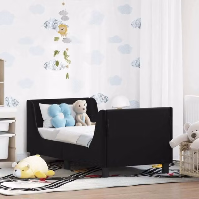 Struttura letto per bambini con testata e giroletto in tessuto nero L 140 x P 70 x H 60 cm – 1