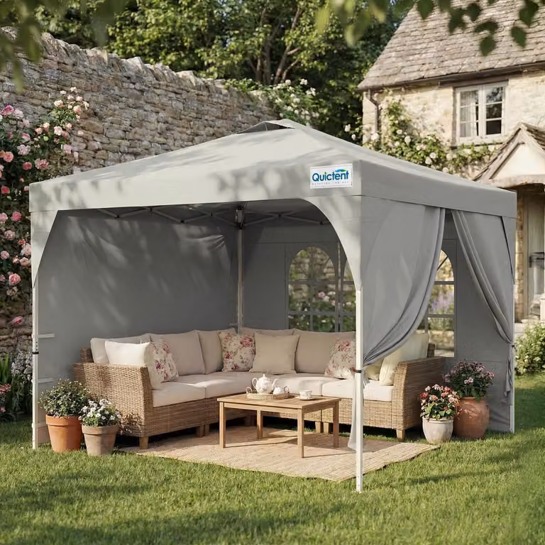 Gazebo da esterno 3x3 metri, impermeabile, con pareti laterali, protezione UV 50+, struttura in acciaio, colore grigio