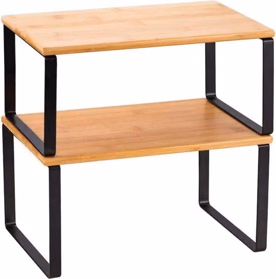Set di 2 elementi per l'organizzazione della cucina, smontabili e impilabili, vaschetta per erbe aromatiche, scaffale da cucina, nero e color naturale