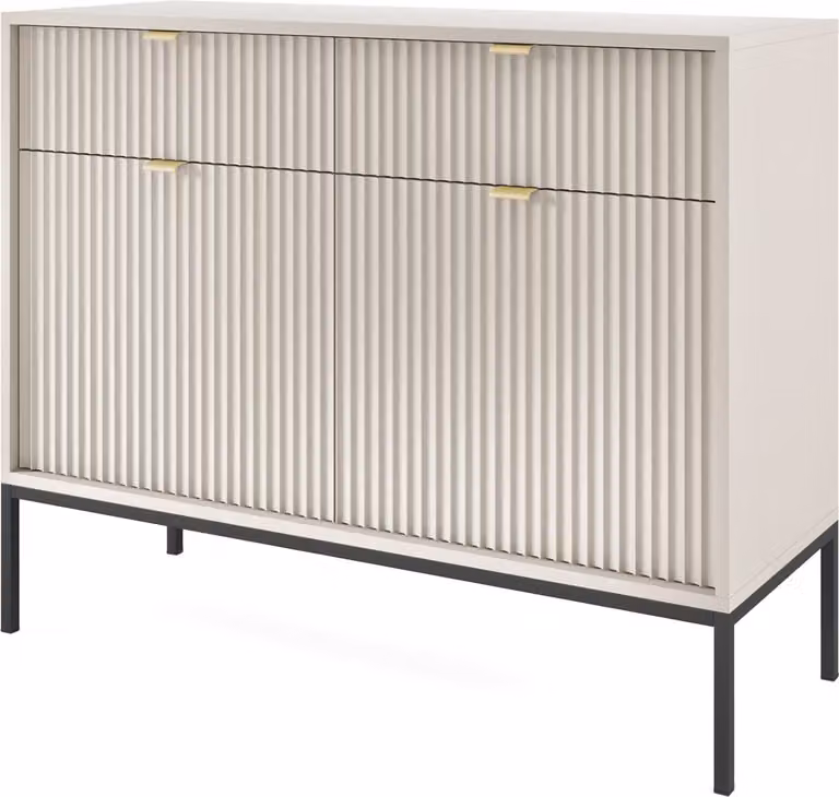Comodino: 2 cassetti, 2 ante, finitura effetto cachemire, colore nero, dimensioni 104 x 83 x 39 cm