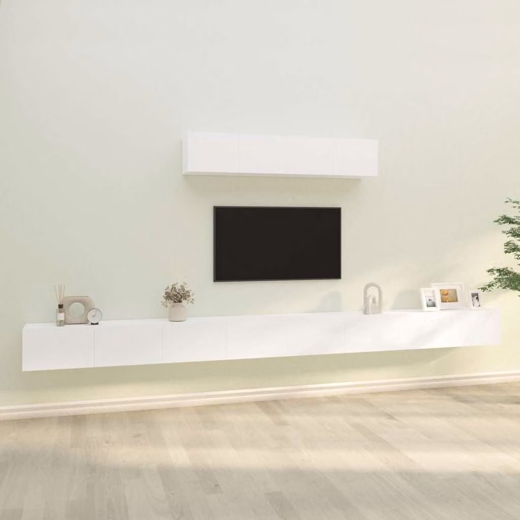 vidaXL Set di Mobili Porta TV 6 Pezzi Bianco in Legno Multistrato da Parete per Soggiorno