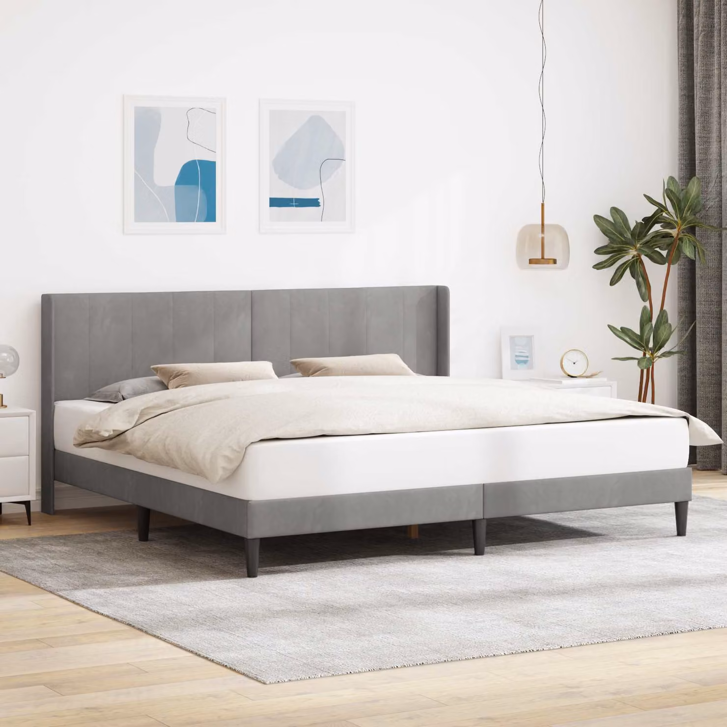 Struttura del letto moderna vidaXL in velluto grigio con legno composito L/P/H: 200 x 200 x 96 cm