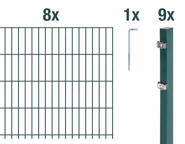 Alberts 671983: Recinzione a pannelli doppi, set completo da 18 elementi, rivestita in plastica, colore verde, altezza 203 cm, lunghezza 20 metri