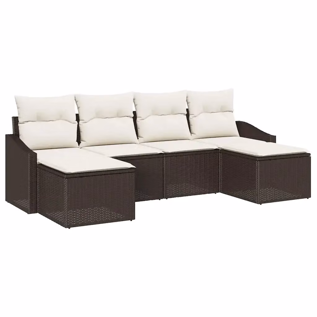Set da pranzo per giardino e terrazzo vidaXL in polyrattan da 6 pezzi, Marrone e Beige – 2