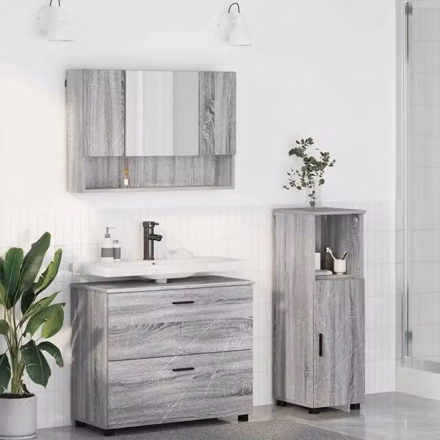 Set di mobili per il bagno 3 pz Grigio Sonoma 3393029