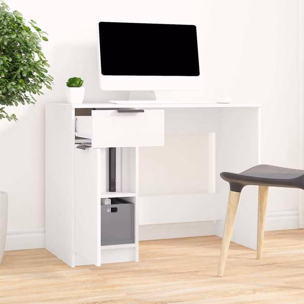 Scrivania da computer vidaXL Bianca in Legno e MDF L: 100 cm, P: 50 cm, H: 75 cm