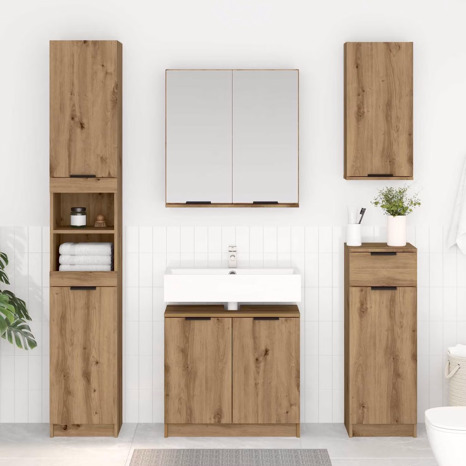 Mobile da bagno moderno vidaXL in MDF color rovere e nero, L 64,5 cm x P 33,5 cm x H 59 cm