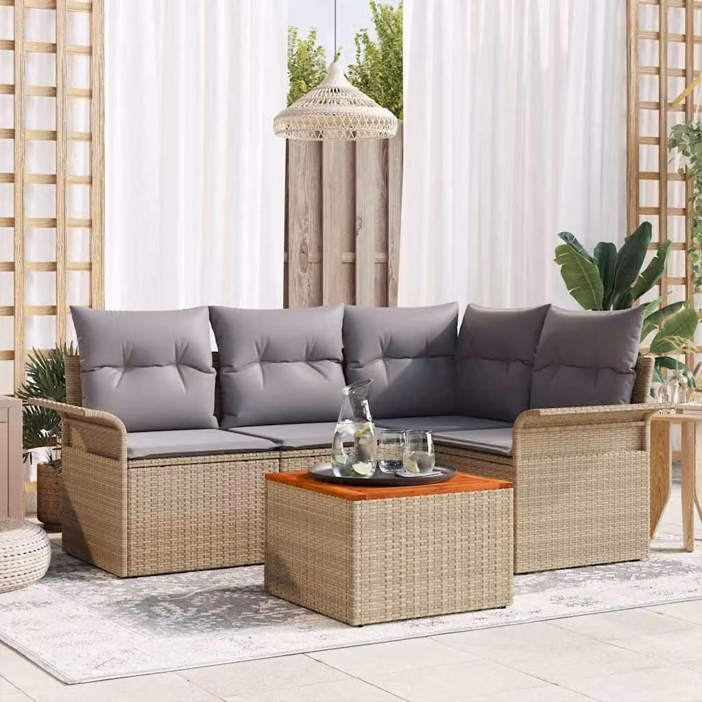 Maison Exclusive - Set Divano da Giardino con cuscino 5 pcs Beige polyrattan