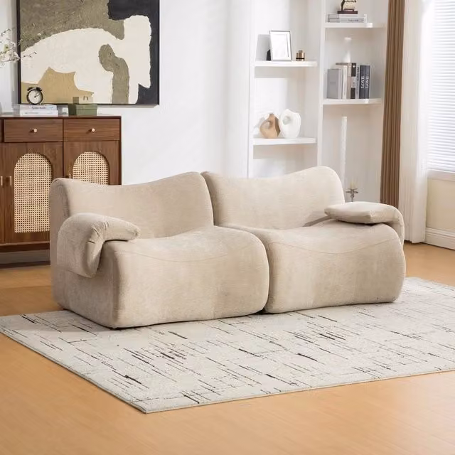 Divano Modulare in Tessuto Chenille ¨C MINIMAL ¨C Beige Chiaro, Morbido, Antimacchia