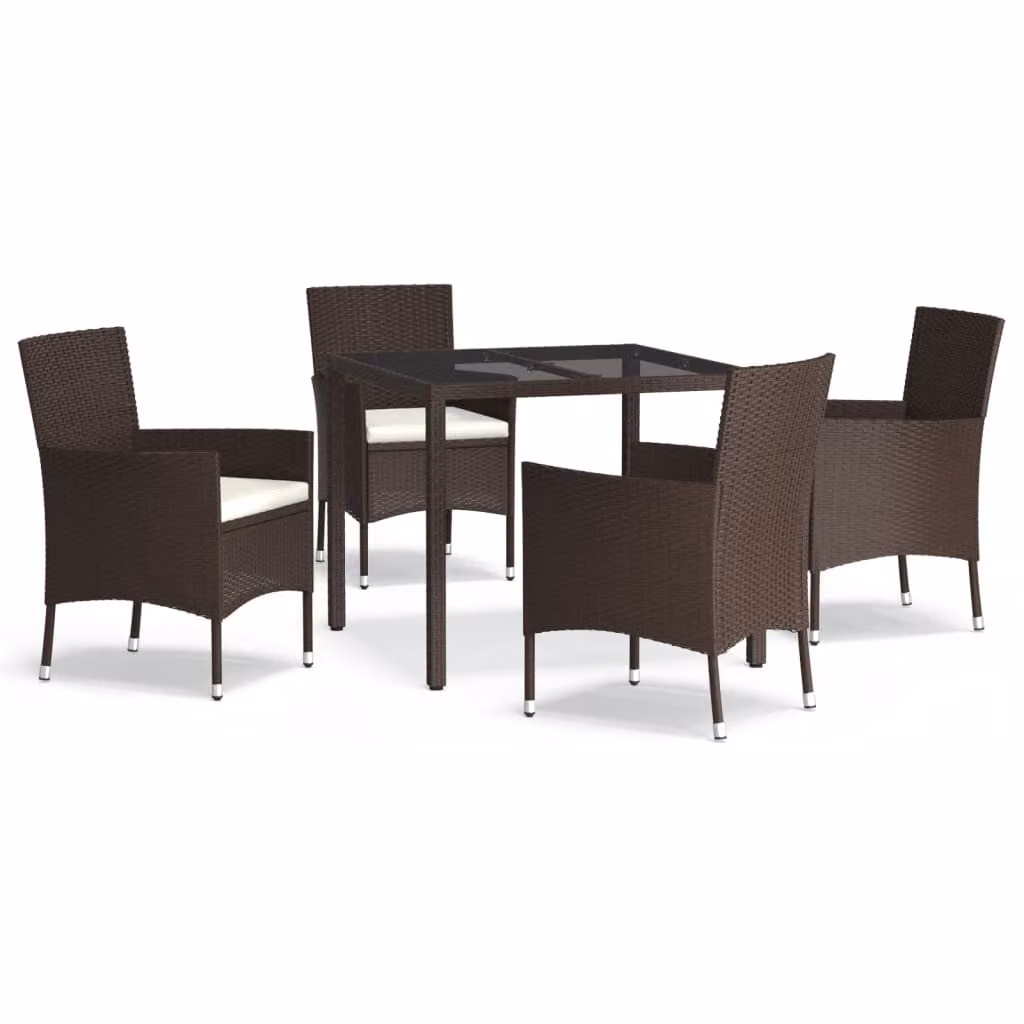 vidaXL set da pranzo da giardino a 5 pezzi con cuscini in rattan marrone