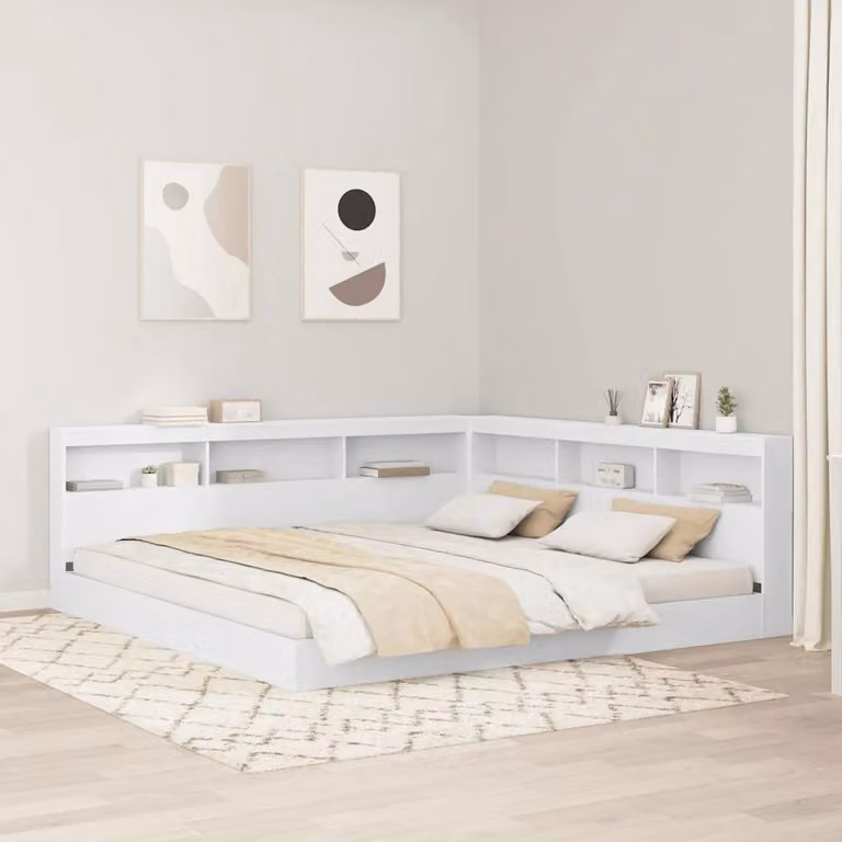 Letto con libreria vidaXL in legno ingegnerizzato bianco lucido L/P: 180 x 200 cm