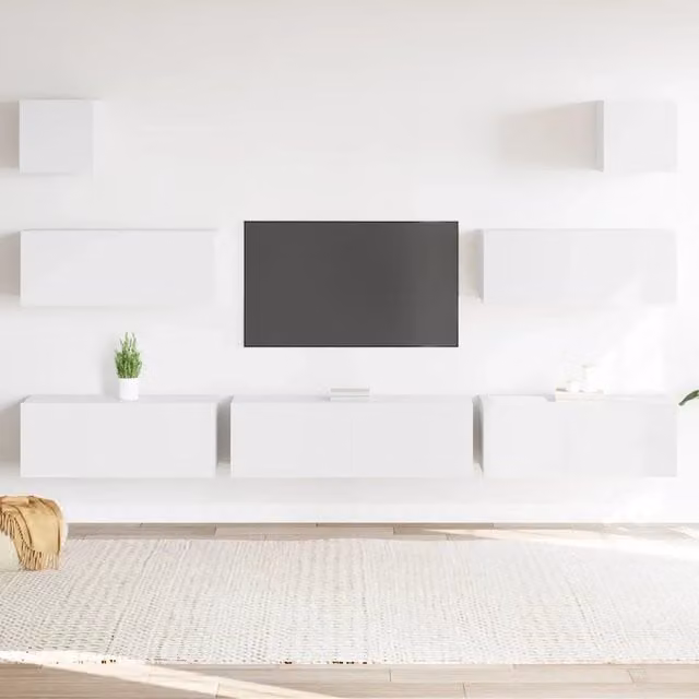 Set di Mobili Porta TV 7 pz-Set di 7 Credenza per TV Bianco in Legno Multistrato 768211