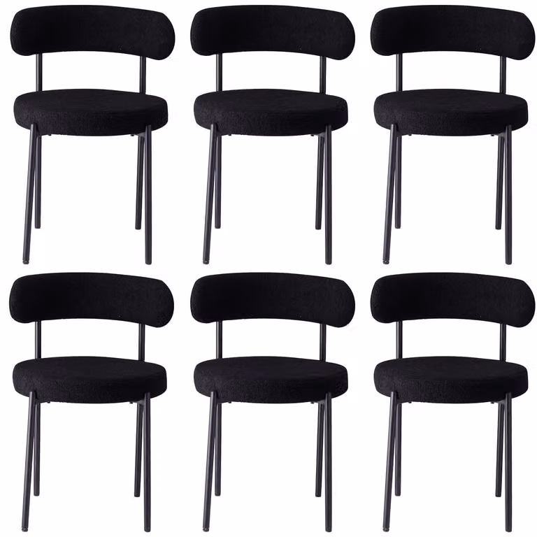 Sedie da pranzo in stile Mid-Century Modern - Set da 6 - Forma rotonda - Imbottite - Gambe in metallo - Colore nero