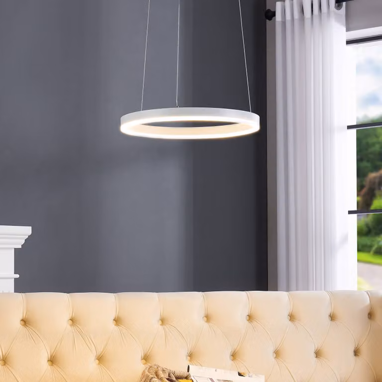 Lampada LED a sospensione Arcchio Albiona, bianca, 1 anello, Ø 40 cm Albiona Arcchio, dimmerabile, Bianco / Opale, Cucina, Metallo, Moderno