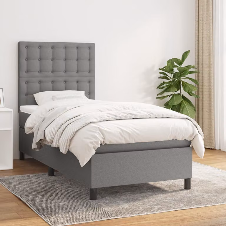 Letto Ibrido vidaXL con Giroletto a Molle e Materasso a Tasche Grigio e Bianco L/P: 90 x 200 cm