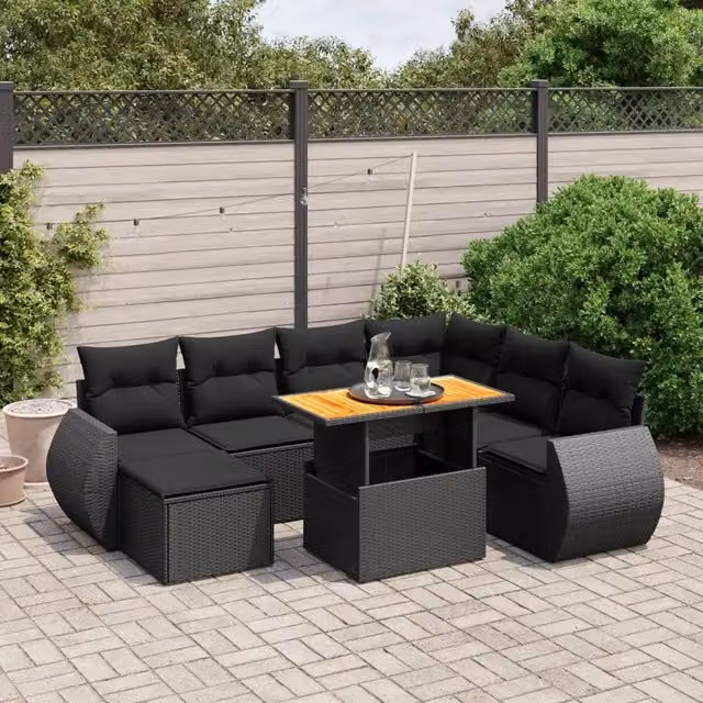 Set Divani da Giardino con Cuscini 8 pz Nero in Polyrattan 3275827