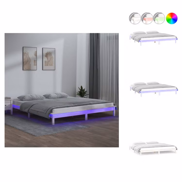 vidaXL Letto in legno massiccio con LED bianchi 120x190 cm - Letti e strutture letto