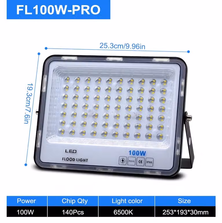 Faretto LED da esterno - 100W PRO - Chip LED 2835 - Angolo di illuminazione 180° - Grado di protezione IP66 (resistente all'acqua) - Alimentazione 220V AC - Corpo in alluminio
