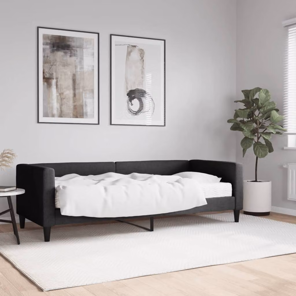 vidaXL Divano Letto Moderno in Tessuto Nero con Materasso