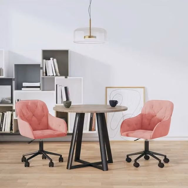 Set di 2 sedie da pranzo girevoli vidaXL in velluto rosa con ruote e design moderno – 1