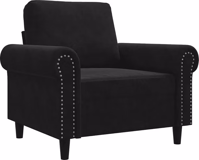 Poltrona Relax Moderna in Velluto Nero con Braccioli e Struttura in Metallo